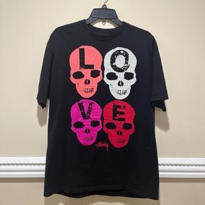 Stussy Black Love Hate Skull Graphic Tee